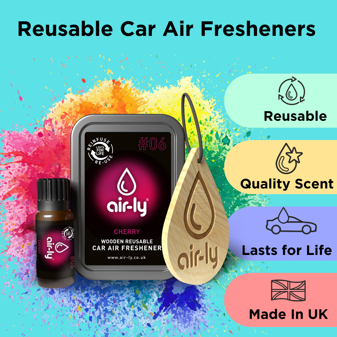 Colour image Reuse quality lasts for life made in uk air-ly car air freshener 